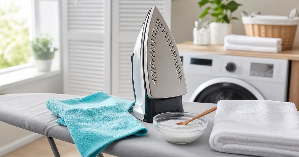 Plancha fría con paño de microfibra y materiales suaves para limpiar residuos pegados